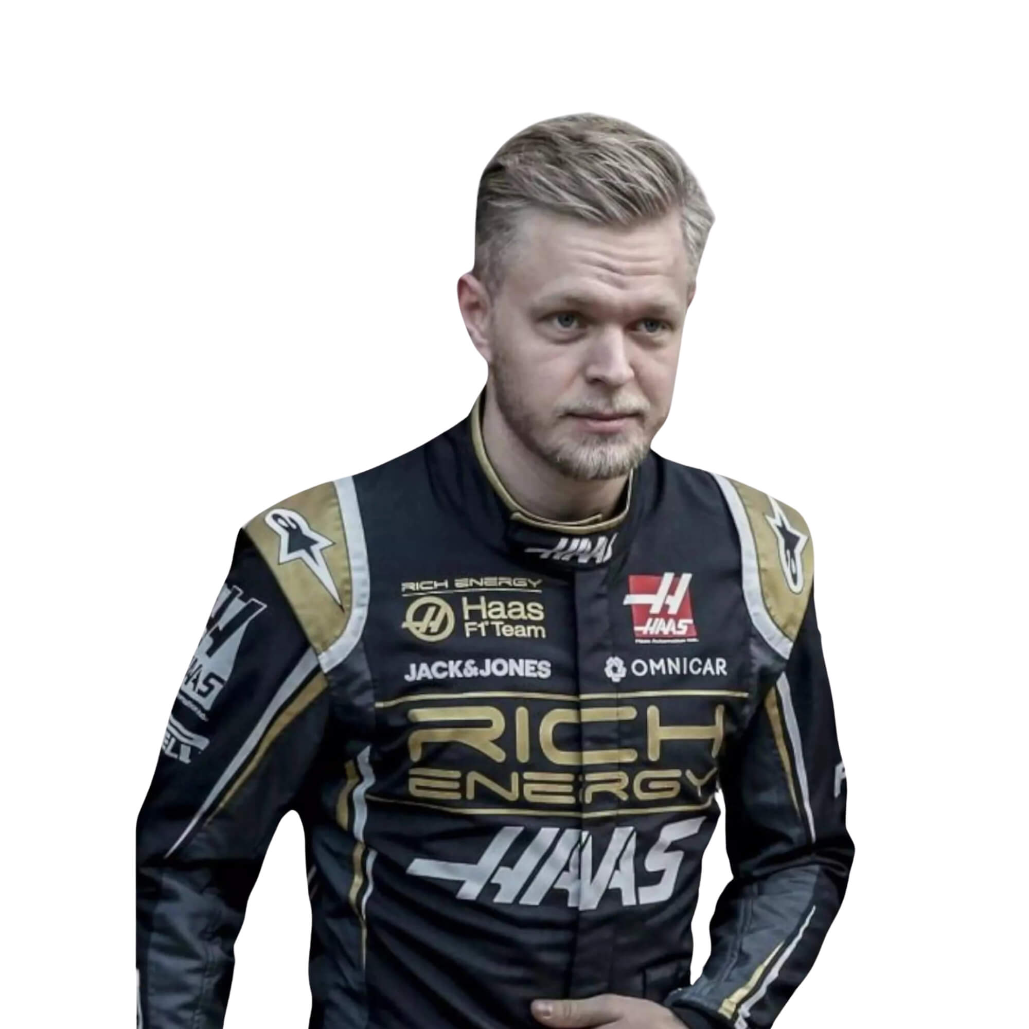 Kevin Magnussen 2019 Brazilian GP F1 Racing suit – front view highlighting a sleek, performance-driven design, trending among Formula 1 fans-Bestracewear