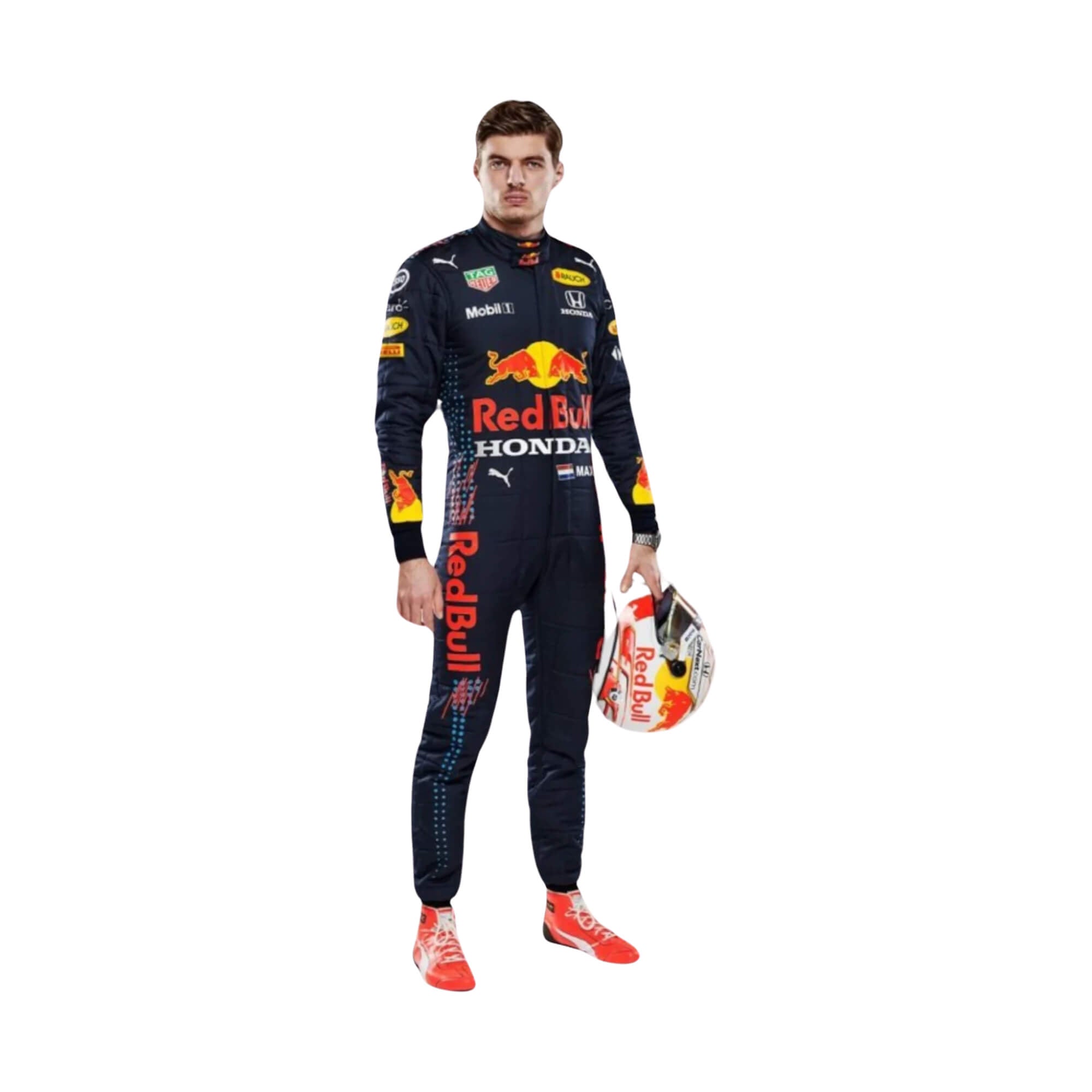 2019 Max Verstappen F1 Racing Suit- Bestracewearfront view – bold and dynamic design with race-inspired elements, highly admired by motorsport fans.