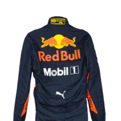 Close up back view of 2019 Max Verstappen F1 Racing Suit- Bestracewear – bold and dynamic design with race-inspired elements, highly admired by motorsport fans.