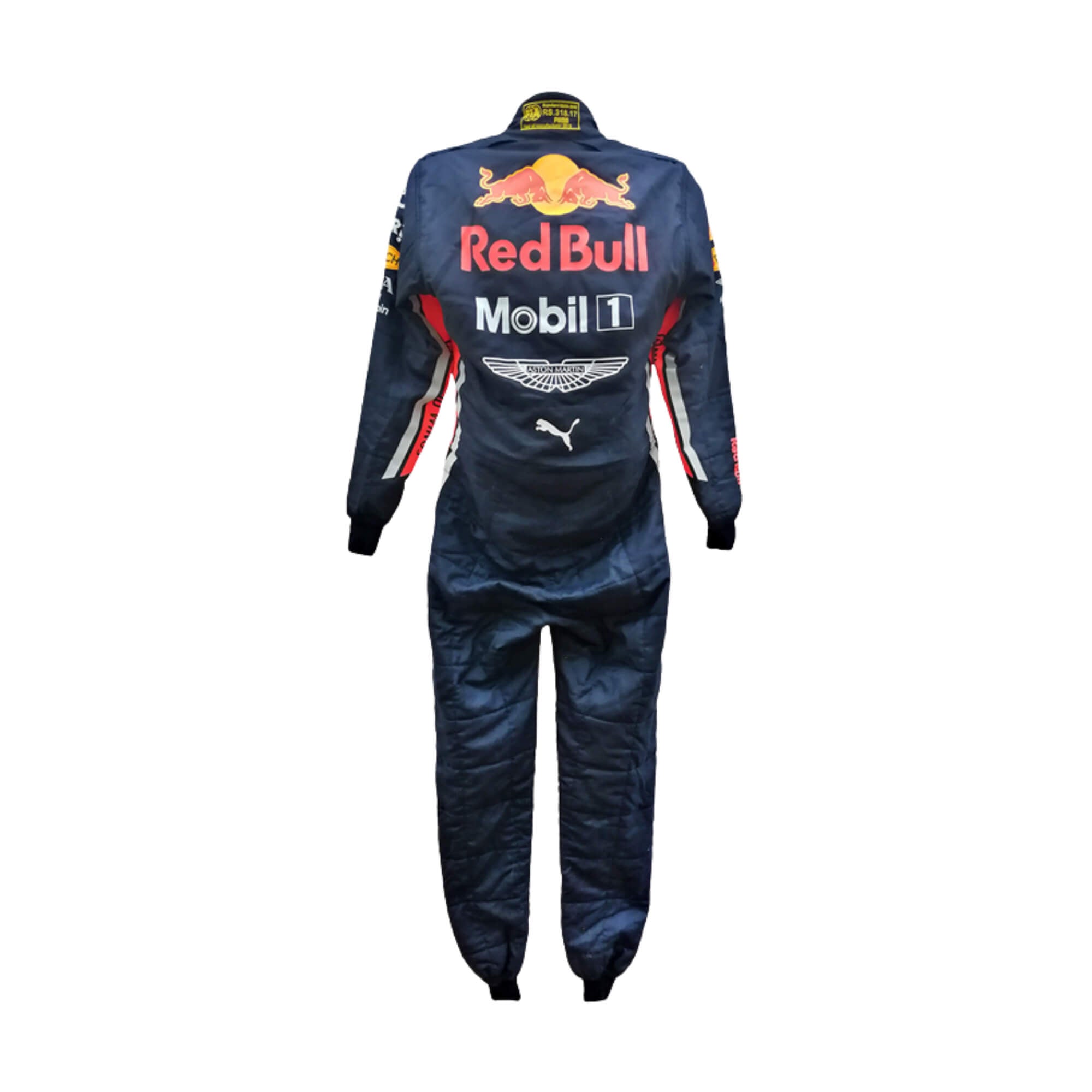 back view of 2019 Max Verstappen F1 Racing Suit- Bestracewear – bold and dynamic design with race-inspired elements, highly admired by motorsport fans.