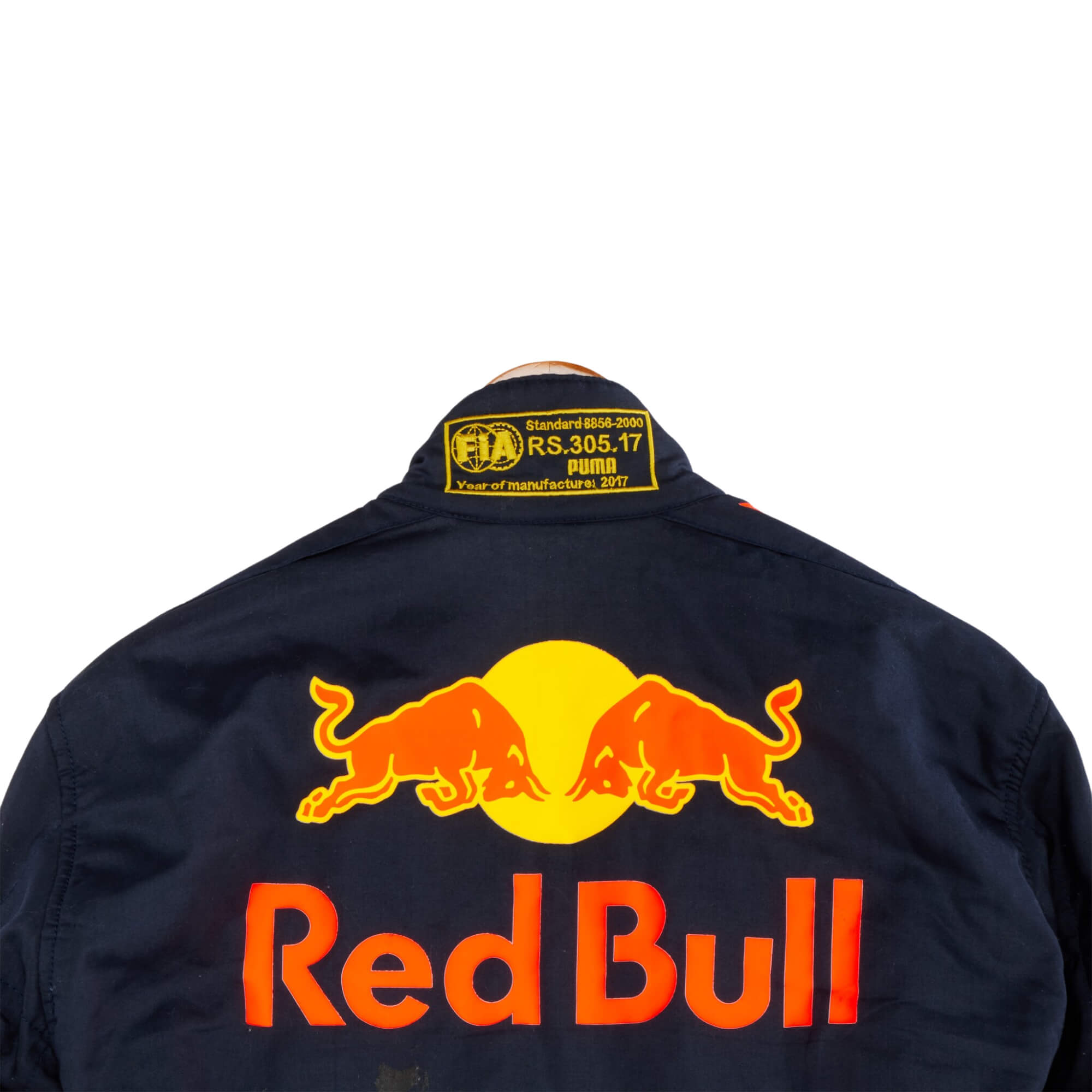 Close-up back of 2020 Max Verstappen F1 racing suit - Bestracewear