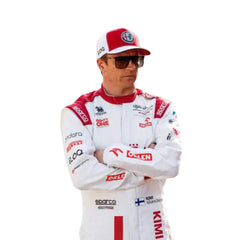 Close-up of2021 Kimi Raikkonen F1 Racing Suit from bestracewear – with detailed stitching