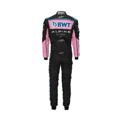 Rear view of Pierre Gasly’s 2023 F1 racing suit, emphasizing the intricate sponsor placements and back design that enhances comfort and agility for high-speed races.Bestracewear