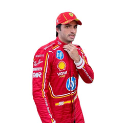 Side profile of 2024_Carlos_Sainz_Jr_Monaco_GP_HP_F1_Racing_Suit-Bestracewear, highlighting the elastic panel on the back for ease of movement and the crisp silhouette of the high‑performance Cordura fabric.