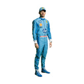 Full-body image of 2024 Charles Leclerc miami GP F1 racing suit from Bestracewear, designed in blue with yellow accents for a high-performance look.
