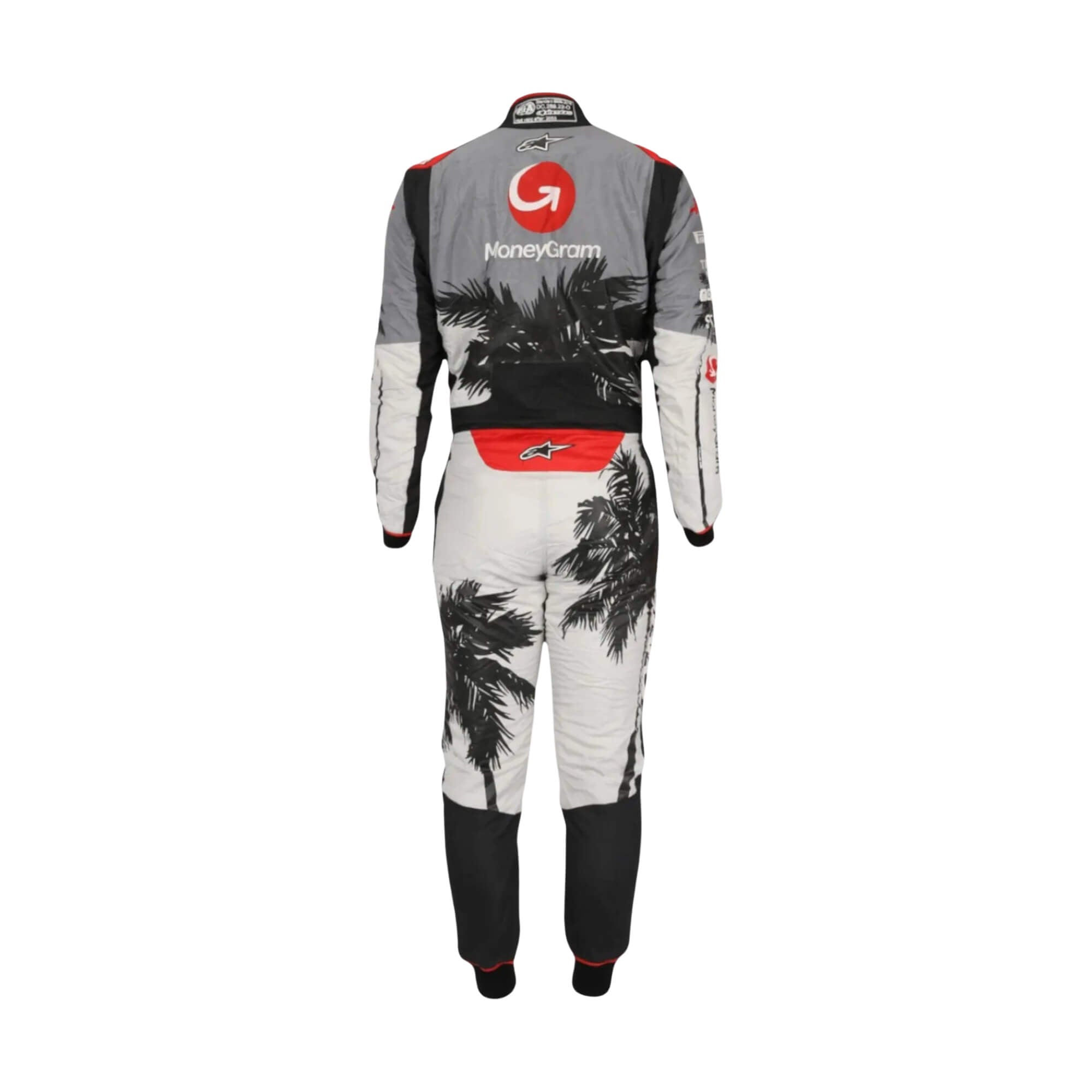 Rear shot of2023 Miami GP F1 racing suit from Bestracewear, showcasing breathable panels, tailored fit, and dynamic color blocking.