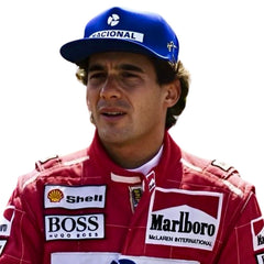 Close-up shot of Ayrton Senna’s 1991 racing suit stitching and sponsor logos, capturing the fine craftsmanship and detail that made this McLaren suit iconic.Bestracewear