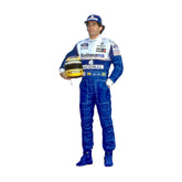 Front view of Ayrton Senna’s 1994 F1 racing suit, featuring his iconic yellow and blue design, reflecting his final season in Formula 1 before his tragic passing. Bestracewear