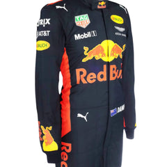 Close-up of the sleeve on Daniel Ricciardo’s 2017 F1 racing suit, showing embroidered sponsor logos and high-quality stitching. - Bestracewear