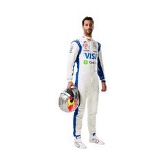 Side view of Daniel Ricciardo 2024 wearing white racing suit