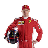 Kimi Räikkönen 2018 F1 suit – front view showcasing sharp lines and professional styling, ideal for racing memorabilia collections.Bestracewear