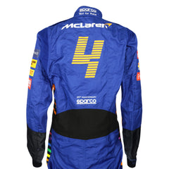 Back view of Lando Norris 2021 Formula 1 racing costume showing printed name and signature styling - Bestracewear