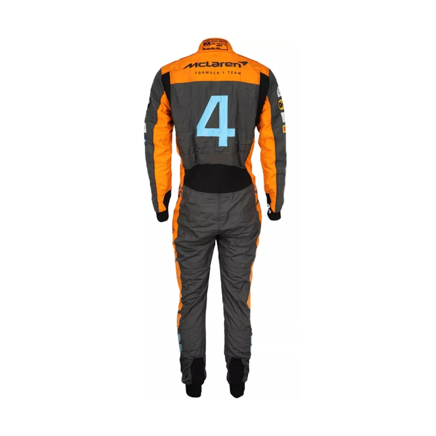Rear shot of the Lando Norris 2023 suit with striking design lines and branding placement, built for high-speed comfort.Bestracewear