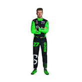 Front view of Nico Hülkenberg’s 2025 F1 racing suit in black, white, and teal, featuring race number 27 prominently displayed on the chest.