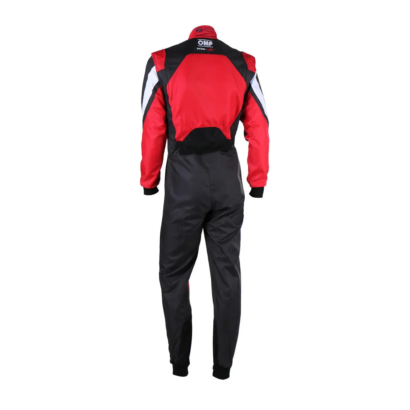 Back View of Red and black racing suit with visible branding OMP Kart Suit KS-3X - FIA 88770 Bestracewear