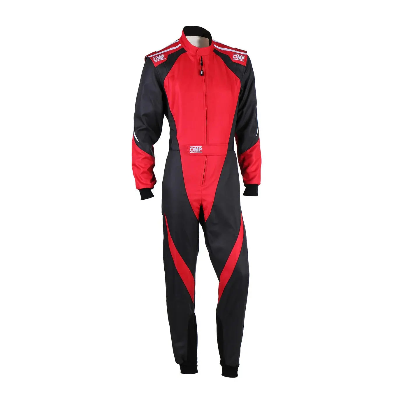 Front View of Red and black go kart racing suit OMP Go Kart Suit KS-3X- Bestracewear