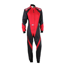 Front View of Red and black go kart racing suit OMP Go Kart Suit KS-3X- Bestracewear