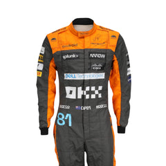 Close-up of the 2023 f1 race suit highlighting premium stitching, vibrant sponsor patches, and breathable fabric mesh zones. Bestracewear
