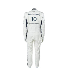 Pierre Gasly 2022 F1 Racing Suit, detailed front and rear view showcasing sponsor logos, premium fabric, and aerodynamic fit designed for high-performance racing.