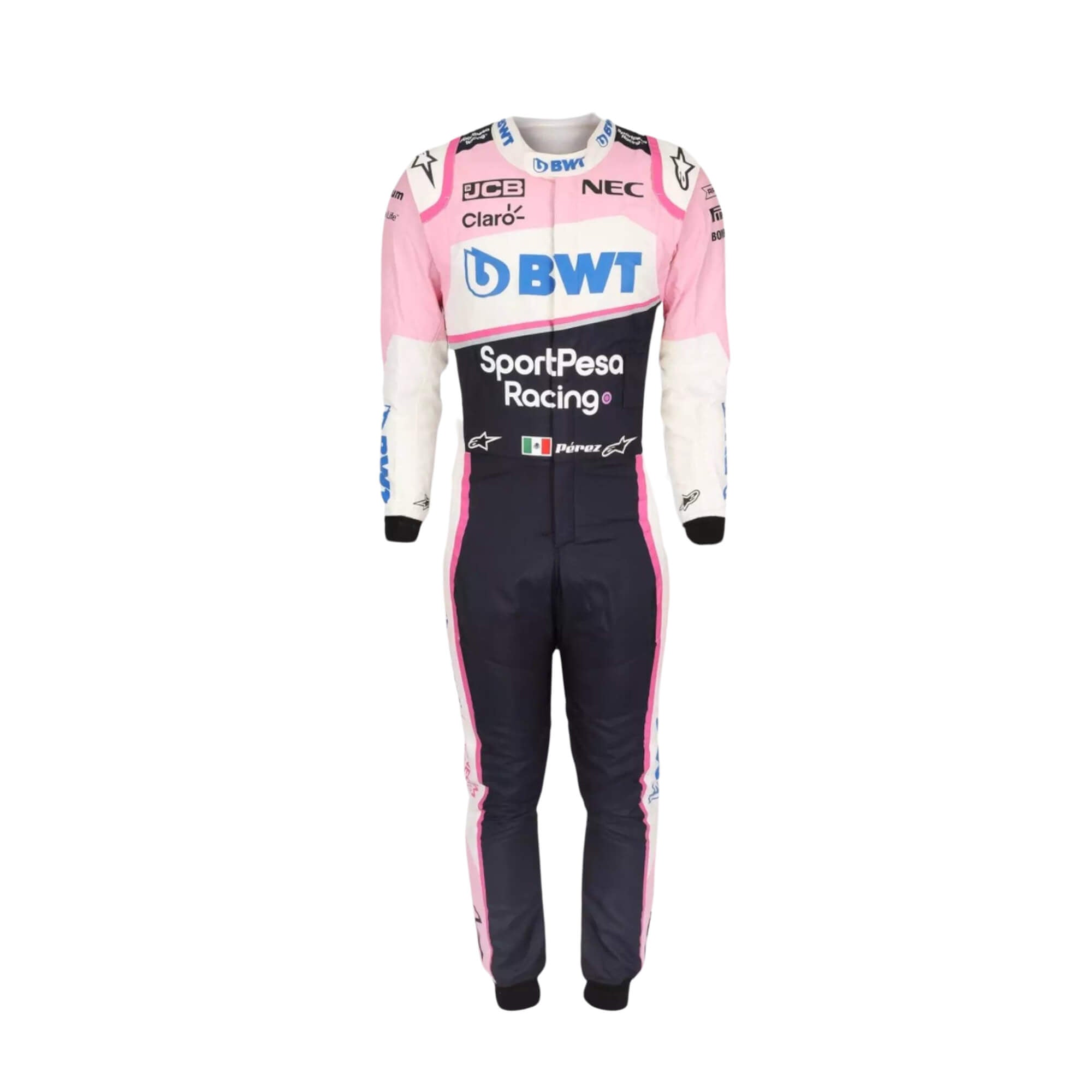 Sergio Perez 2019 F1 suit – front view showcasing a bold and dynamic race-ready design - Bestracewear