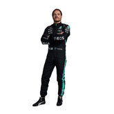 2021 F1 Racing Suit Valtteri Bottas Front View, Black and Silver Design, Full Zipper Closure
