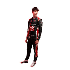 Side profile of Oliver Bearman showcasing the sleek design and fit of his 2025 racing suit.