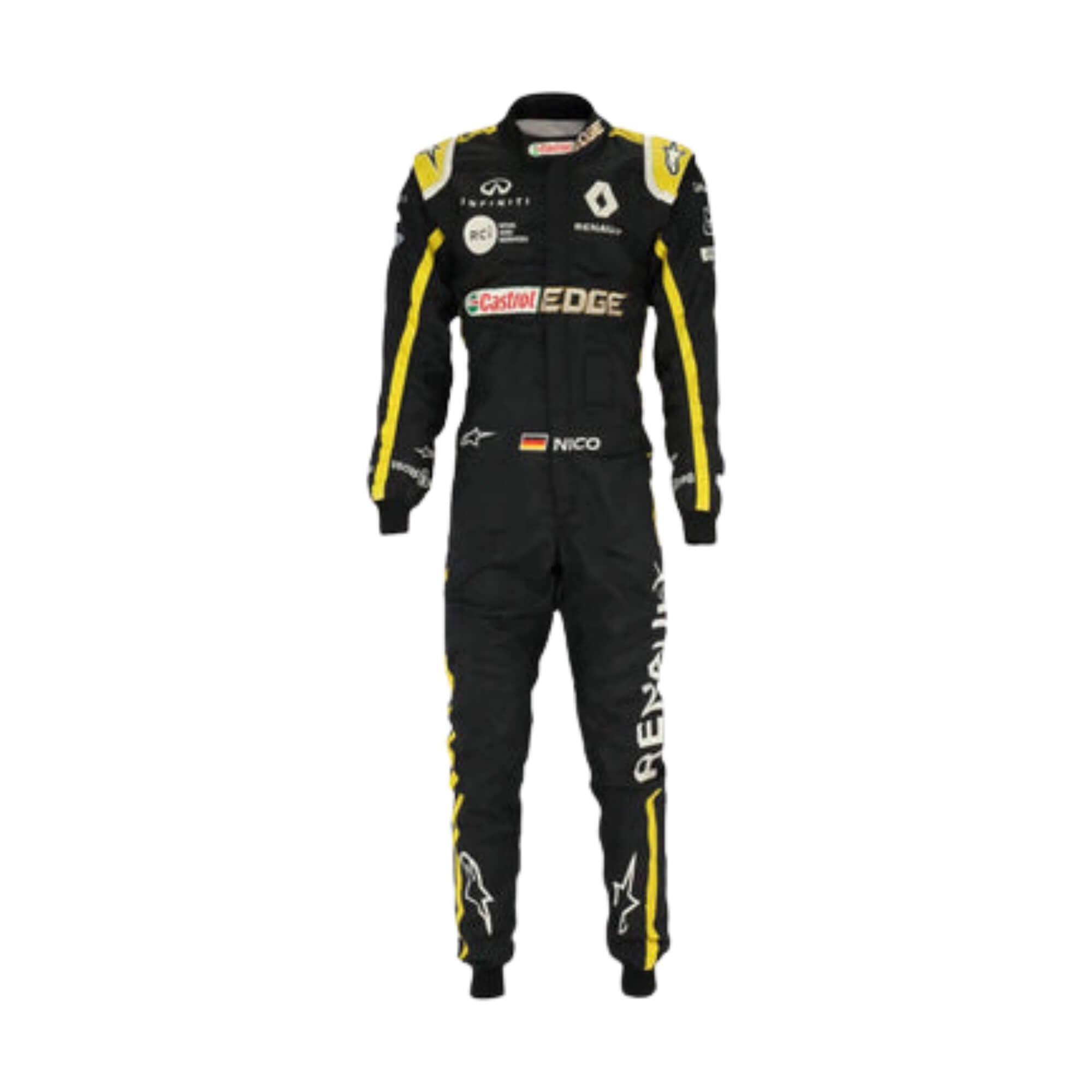 Nico Hülkenberg 2019 F1 suit – front view highlighting a clean, modern design with dynamic race-inspired detailing, trending among F1 collectors.Bestracewear
