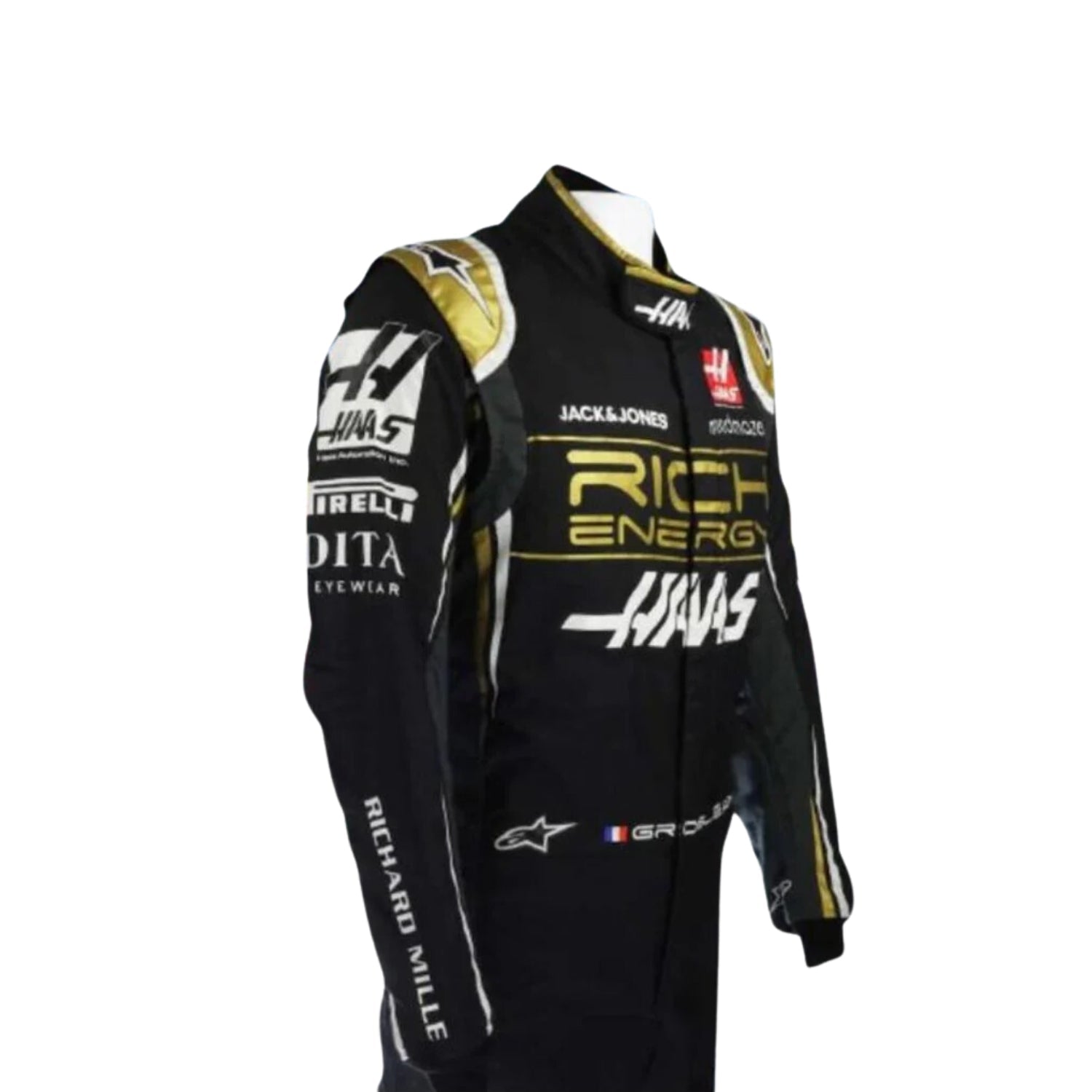 Romain Grosjean 2019 F1 Racing suit – side view showcasing a modern, clean race-ready design-Bestracewear