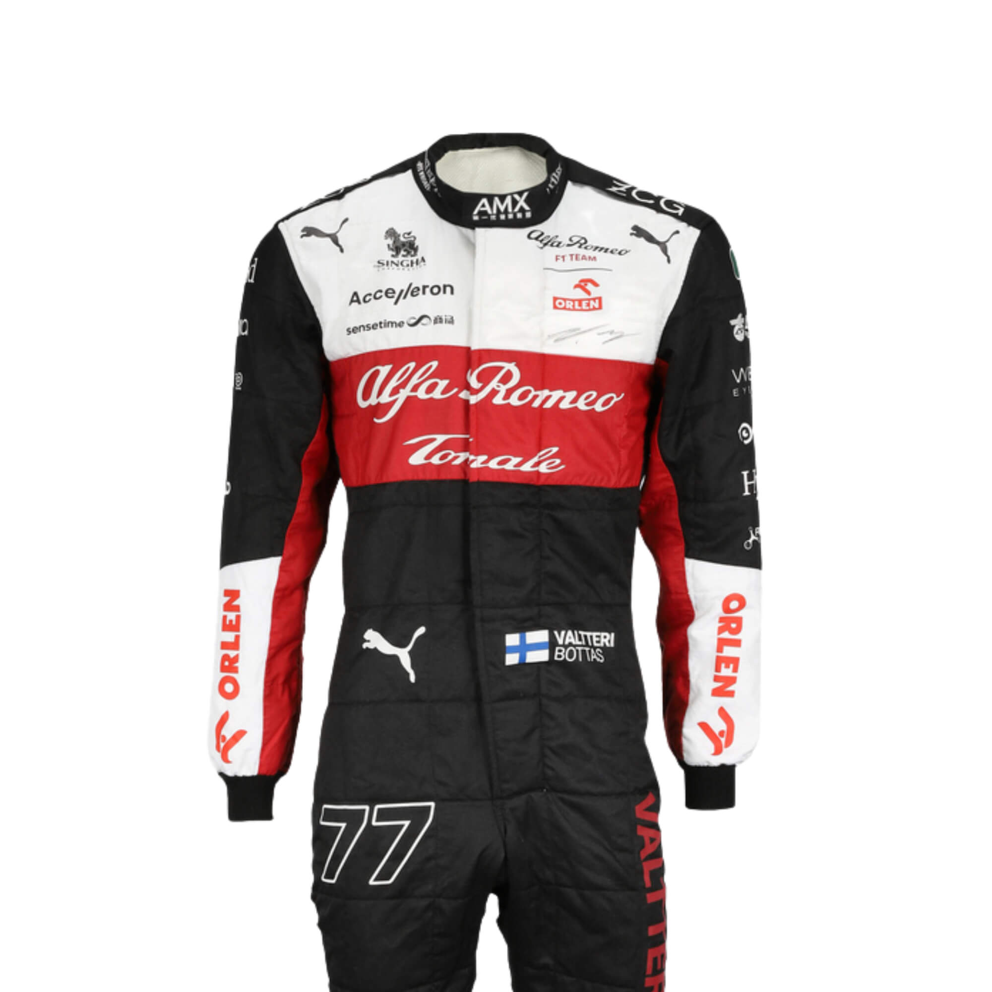 Front close up view of 2020_Valtteri_Bottas_F1_Racing_Suit-_Bestracewear – clean and modern design with bold race-day styling