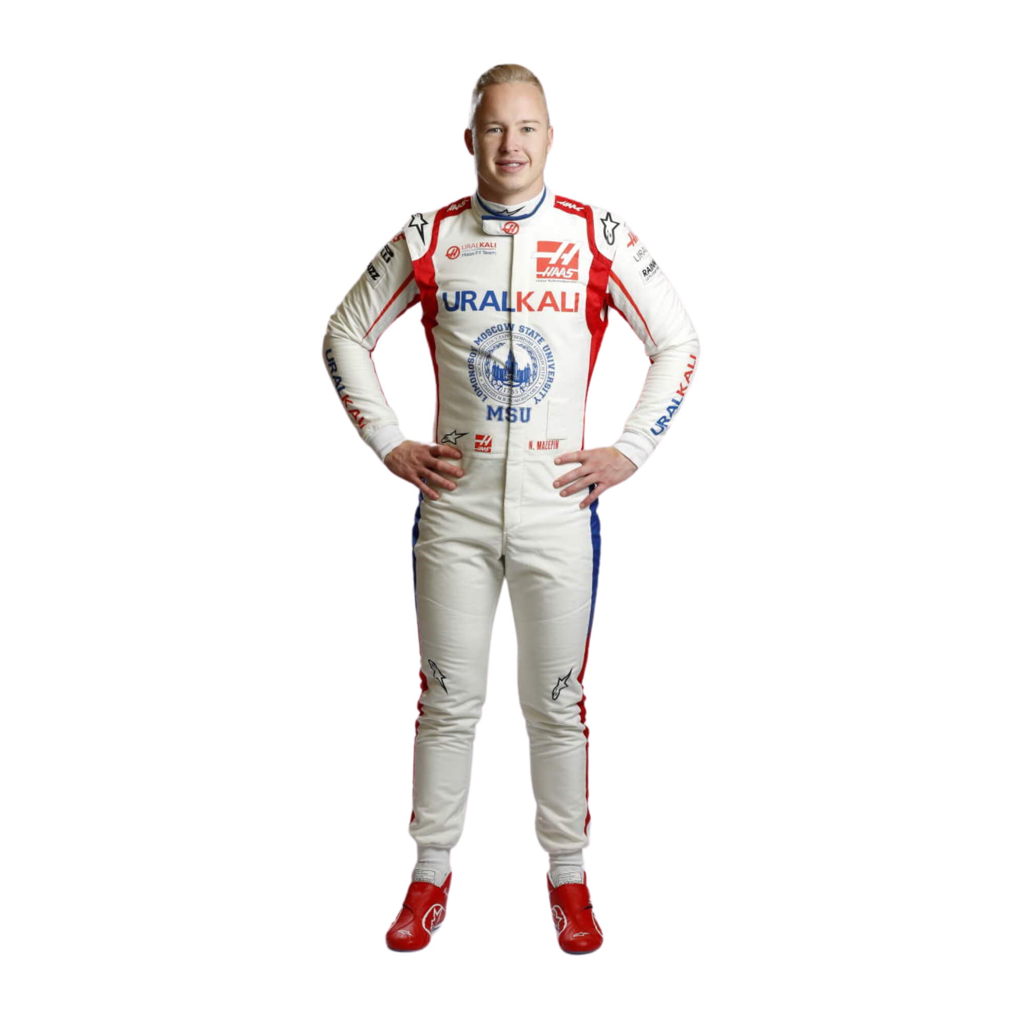 2021 Nikita Mazepin British GP F1 Racing Suit from bestracewear – sharp front view with special details