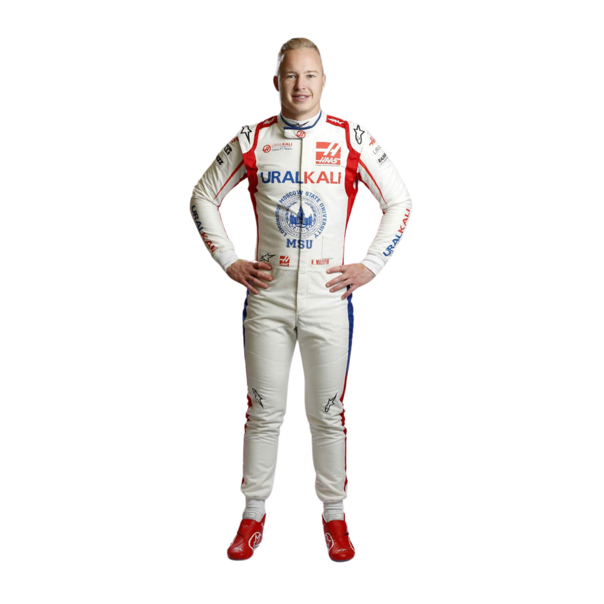 2021 Nikita Mazepin British GP F1 Racing Suit from bestracewear – sharp front view with special details