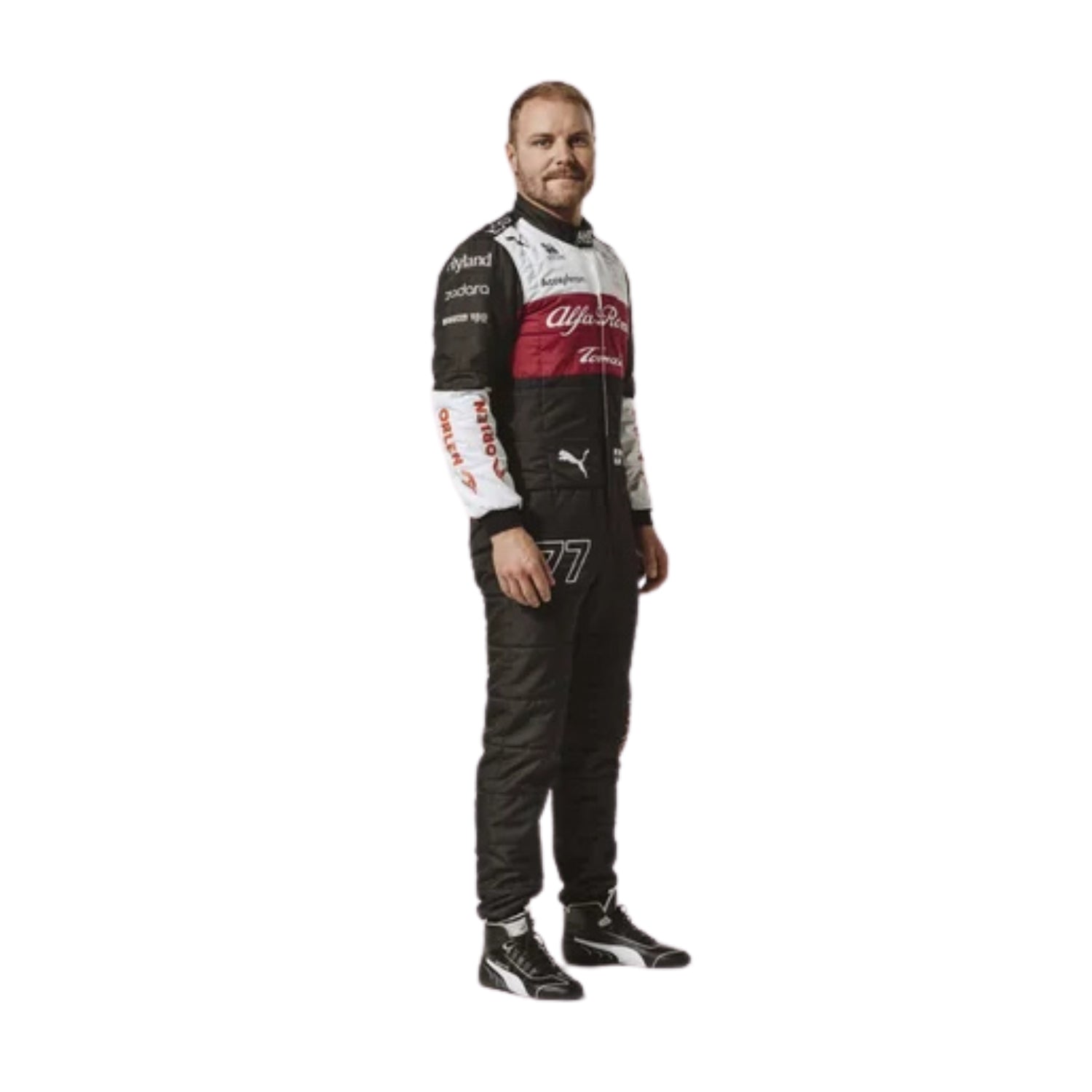 2022 Valtteri Bottas F1 Racing Suit Front View, Sleek Design, Full Zipper, Sponsor Logos-Bestracewear
