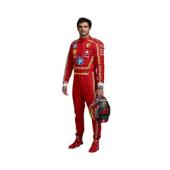 2024 Carlos Sainz Jr Monaco GP HP F1 Racing Suit from Bestracewear in vibrant red Cordura 600D polyester, featuring a smooth full‑zip front and a soft cotton‑towel lining for comfort.