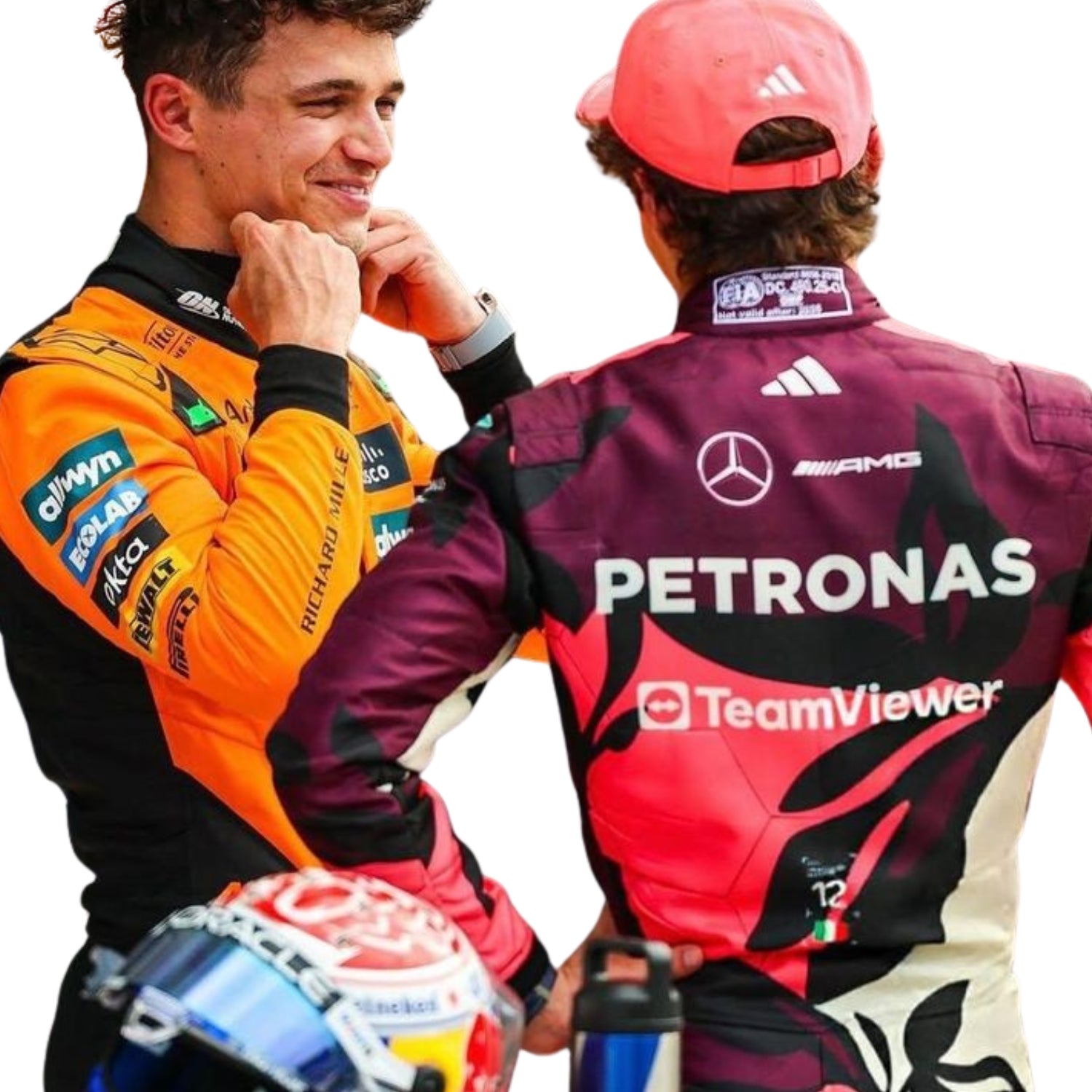 Rear view showcasing the fitted design of the 2025 Miami GP f1 racing suit worn by Antonelli, with bold number placement and airflow-enhancing panels.Bestracewear