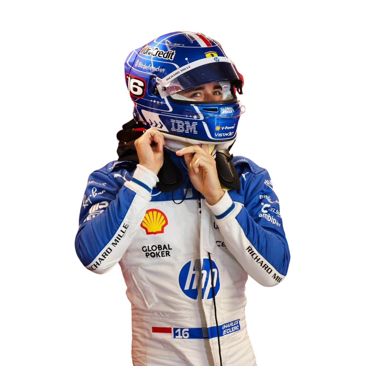 Detailed close-up of the Miami GP 2025 racing suit materials, including high-contrast stitching, driver name embroidery, and premium patches tailored for Leclerc.Bestracewear
