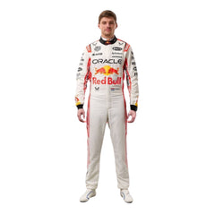 Max Verstappen's 2025 Japanese Grand Prix f1 race suit front view, featuring a predominantly white design with red accents inspired by Japanese culture.Bestracewear