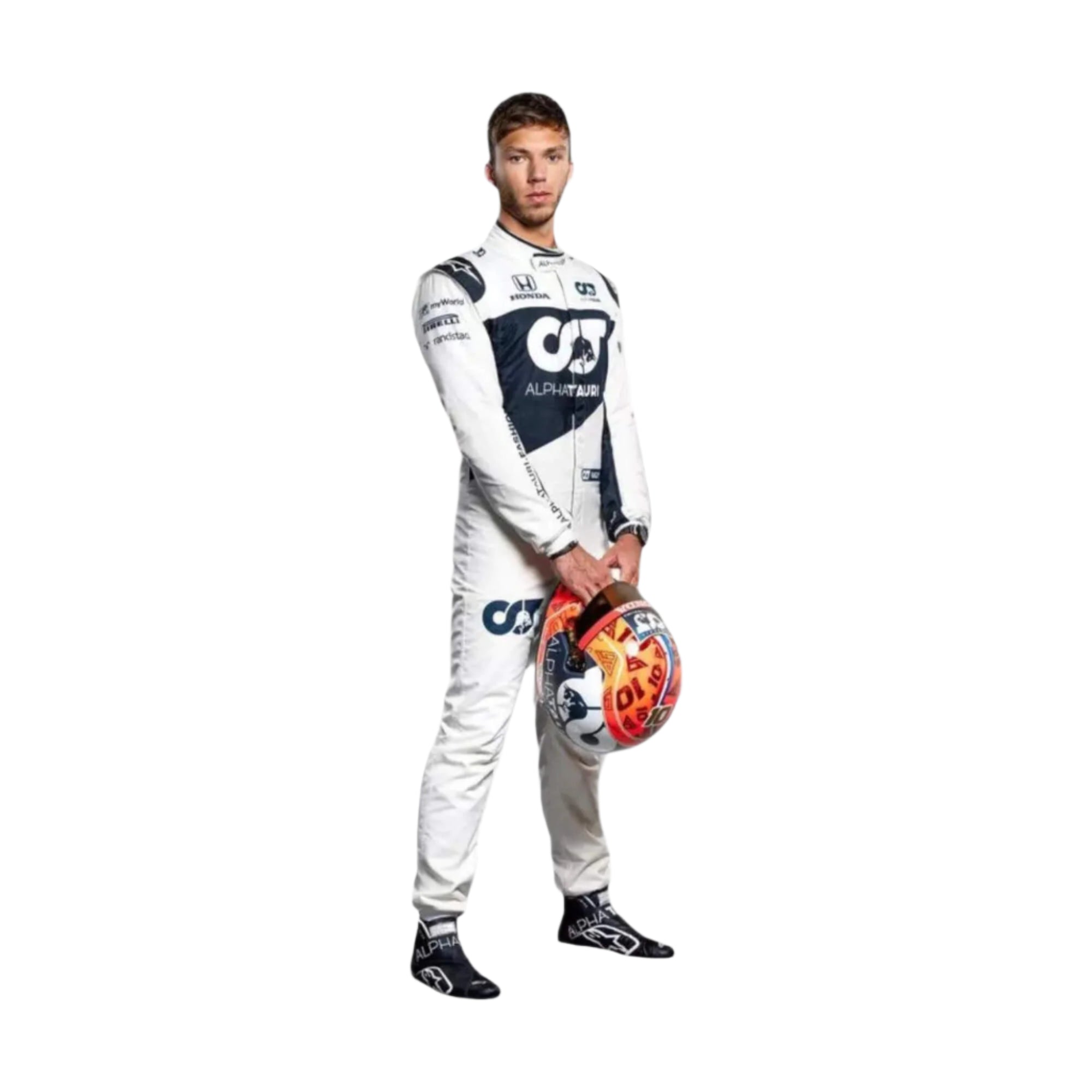 Pierre Gasly 2021 F1 racing suit – sleek white and navy design,Bestracewear