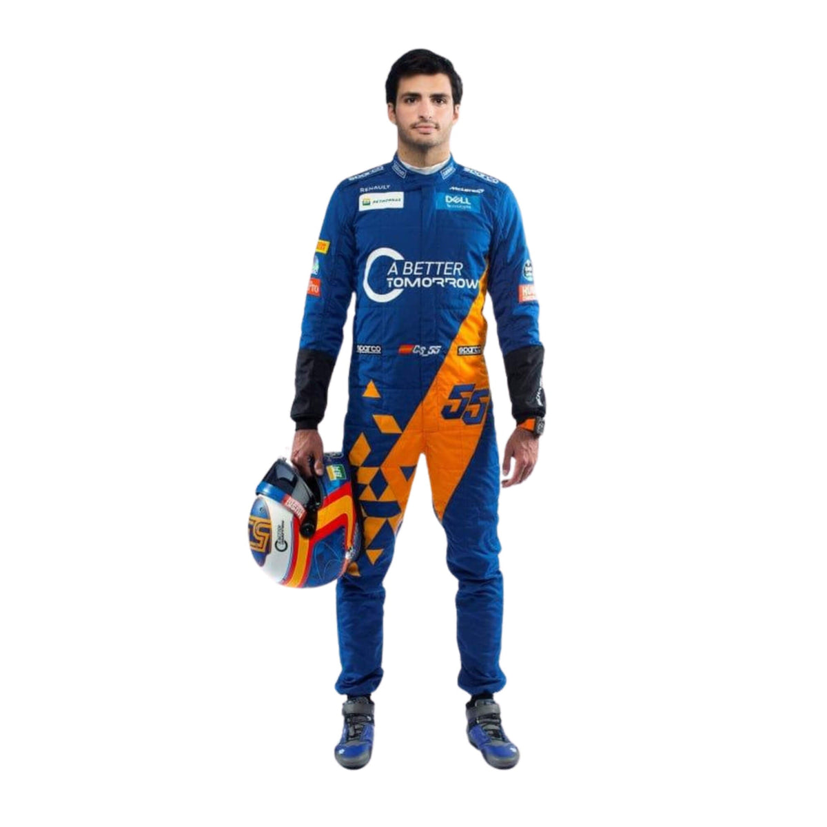 Carlos Sainz 2019 F1 racing suit in high resolution – vibrant  front look with iconic race elements-Bestracewear