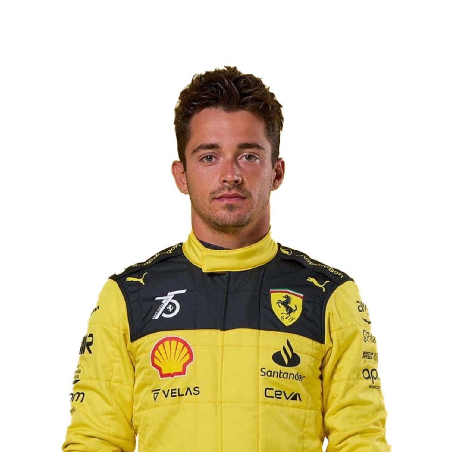 High-resolution image of Charles Leclerc 2022 75th Anniversary racing suit-Bestracewear