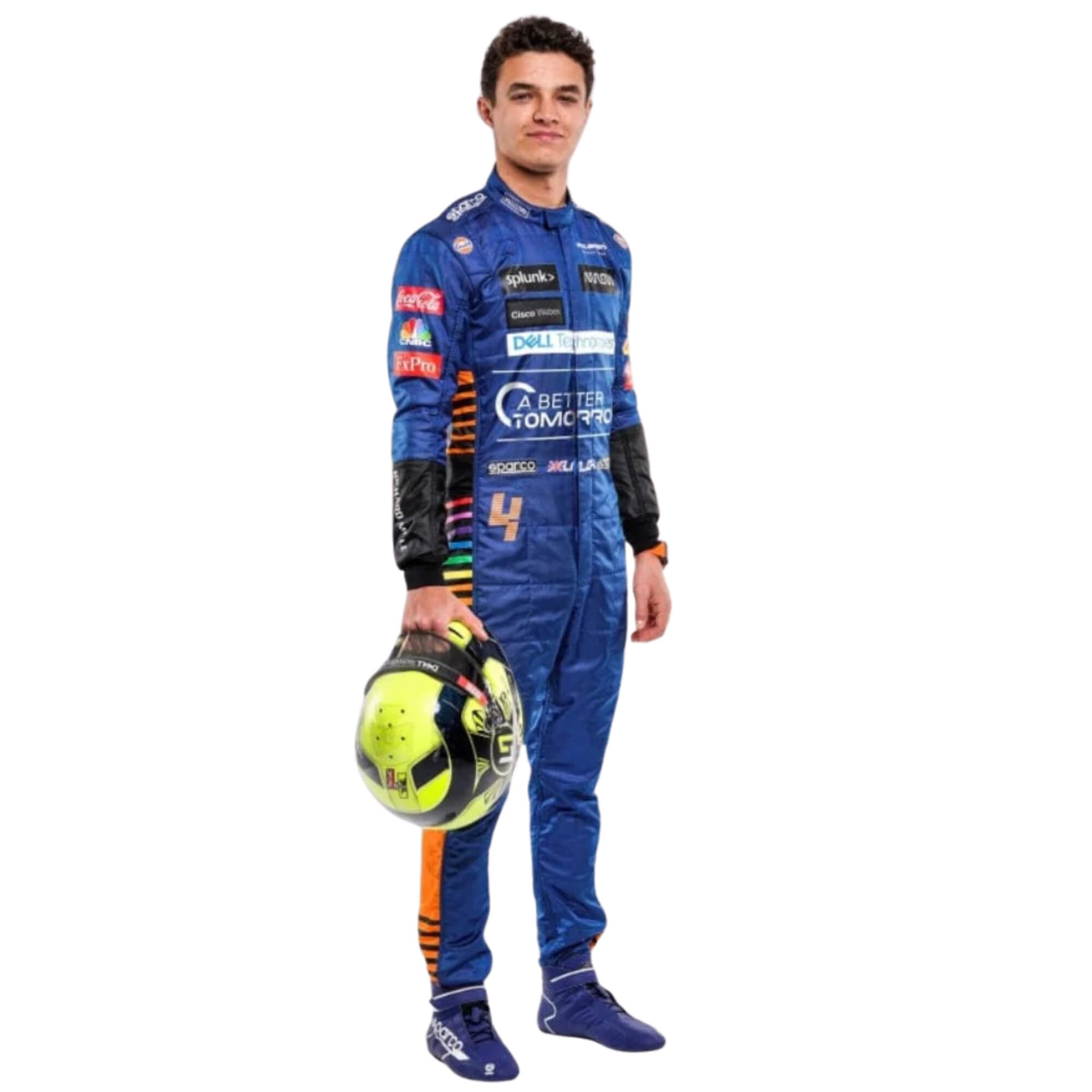 Lando Norris 2021 F1 racing suit front view with bold orange and blue details and sleek fit  - Bestracewear