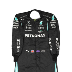 Close-up of Lewis Hamilton 2021 F1 Suit showing fabric texture and embroidery detail