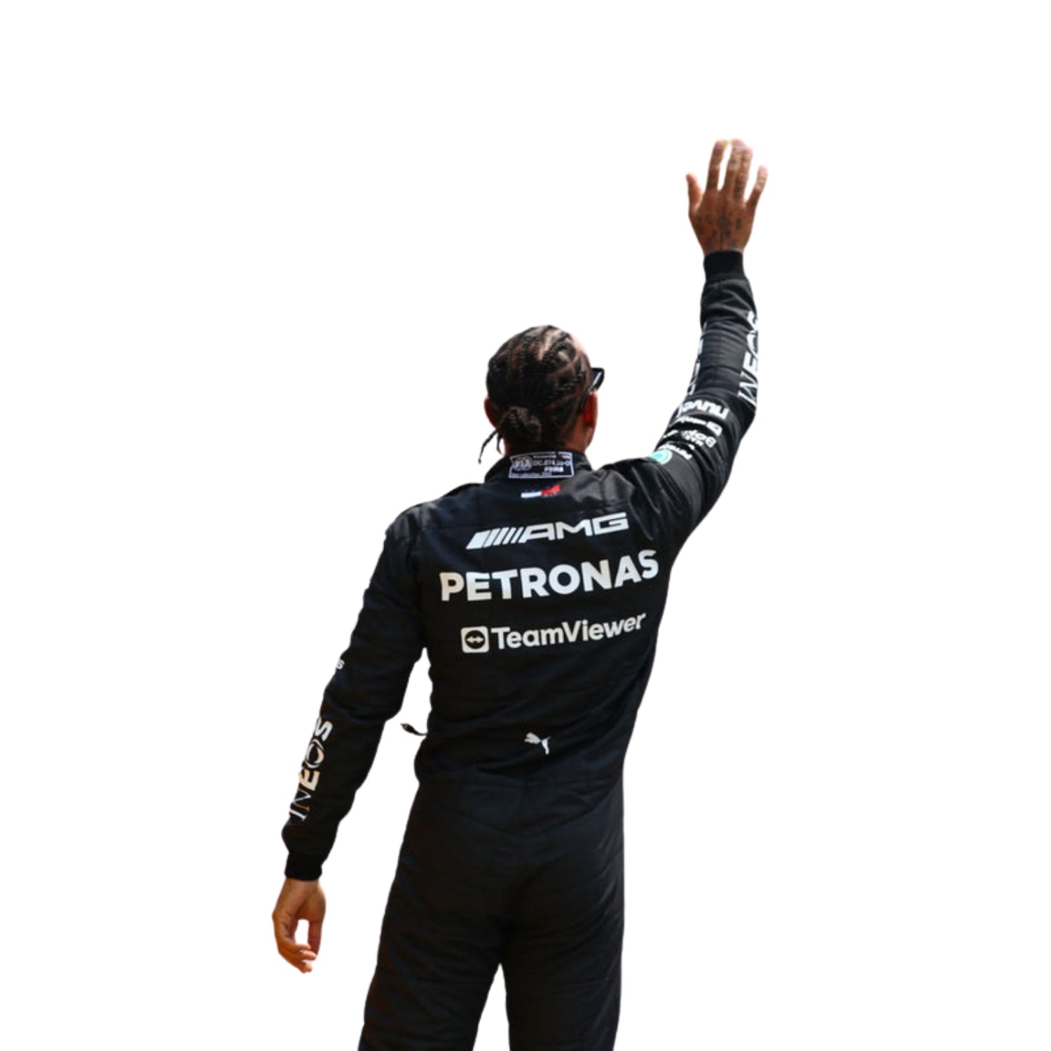  Rear view emphasizing the suit's ergonomic design and logos for optimal movement and comfort during the race. Bestracewear