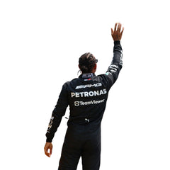  Rear view emphasizing the suit's ergonomic design and logos for optimal movement and comfort during the race. Bestracewear