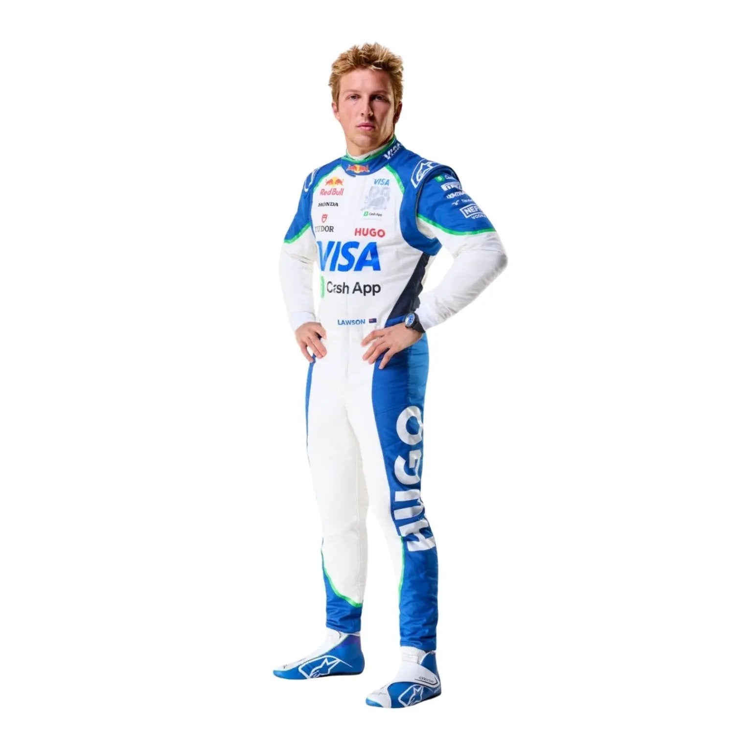 Left side Profile Liam Lawson 2025 Visa Cash App Edition F1 Race Suit-Bestracewear
