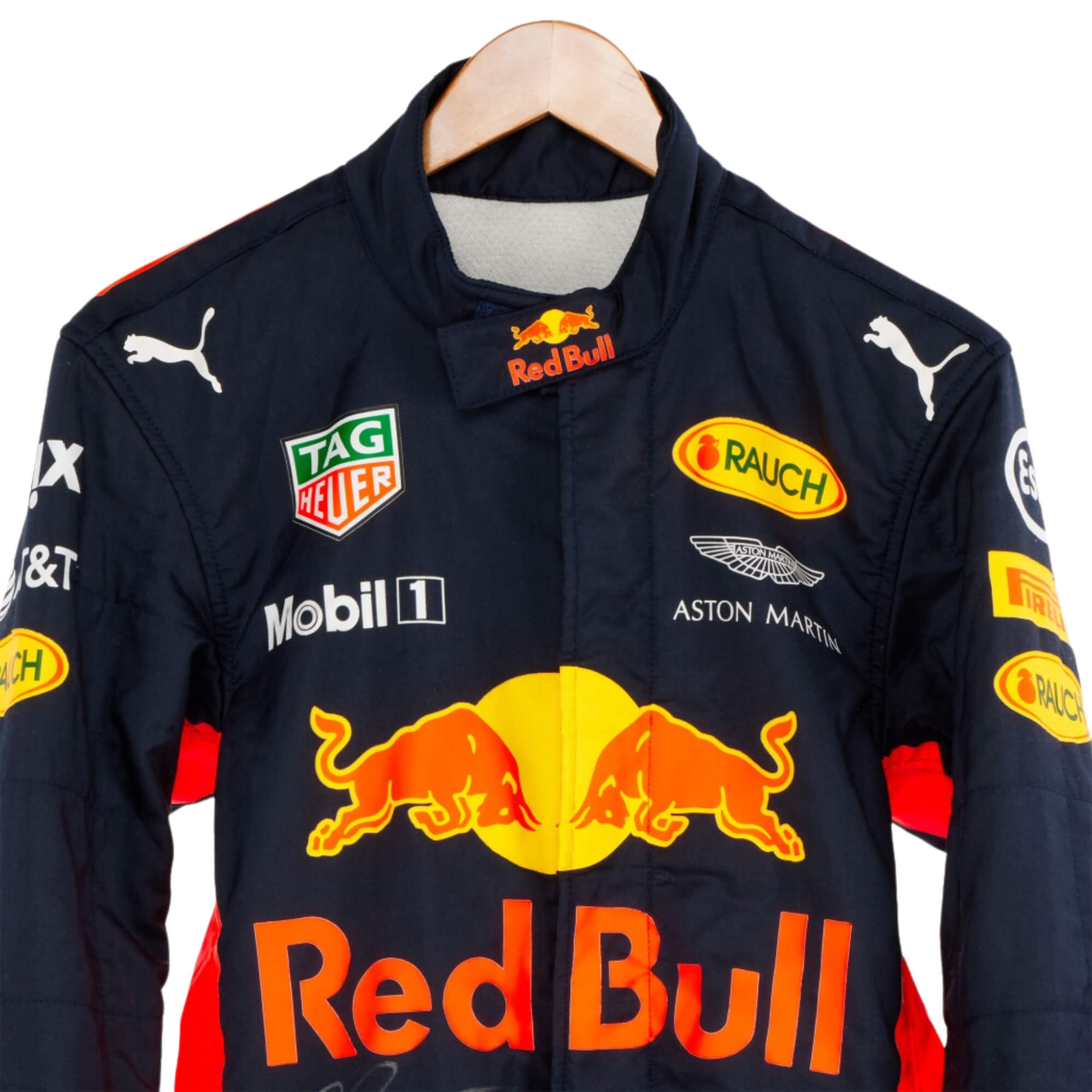 Close-up front of 2020 Max Verstappen F1 racing suit - Bestracewear
