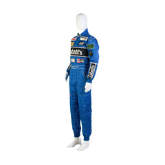 Left Side profile of the 1992 racing suit worn by Nigel Mansell, showing clean tailoring, elbow patches, and side sponsor placements from his championship-winning year.bestracewear