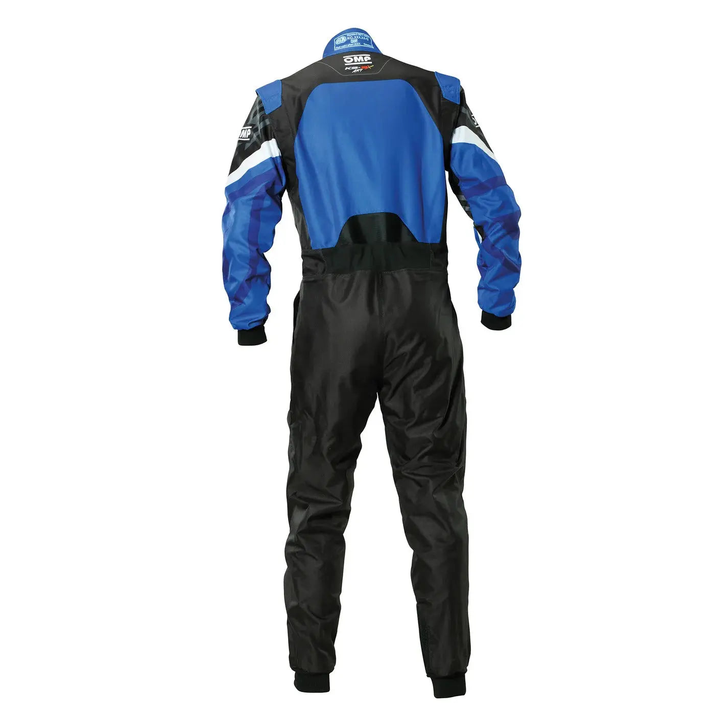 Back View of Black and blue racing suit, OMP Blue Kart Suit KS-3X ART Style 1 Youth Bestracewear
