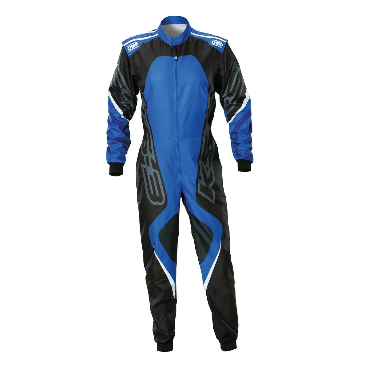 Black and blue racing suit with branding OMP Blue Kart Suit KS-3X ART Style 1 Youth Bestracewear