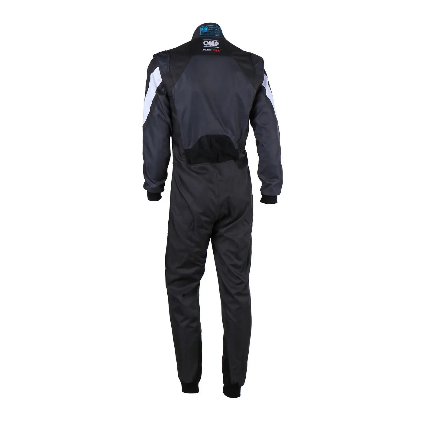 Back view of Black Go kart racing suit with white accents OMP Go Kart Suit KS-3X - FIA 88770-Bestracewear