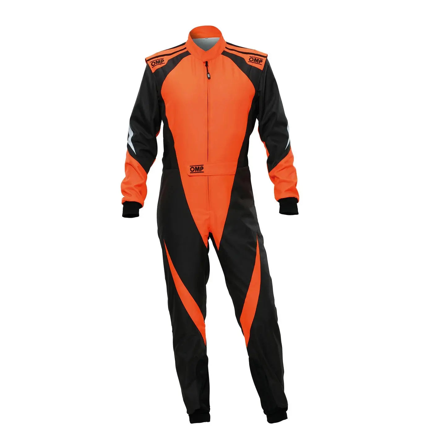 Front View of an Orange and black Kart racing suit OMP Kart Suit KS-3X - FIA 88770 Bestracewear
